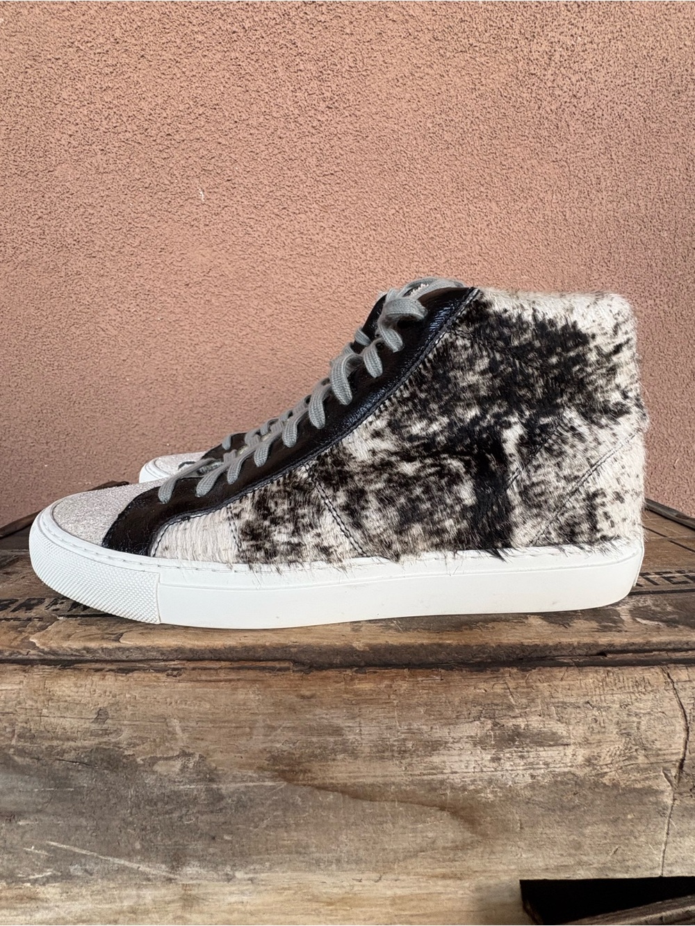 P448 Cow Softy Calf Hair High Top Sneaker
